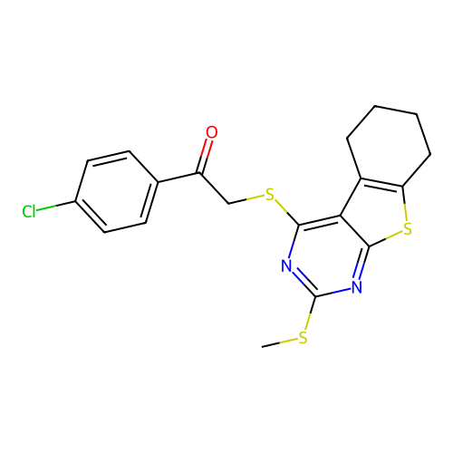 1-(4-chlorophenyl)-2-((2-(methylthio)-5,6,7,8-tetrahydrobenzo[4,5]thieno[2,3-d]pyrimidin-4-yl)thio)ethanone structure