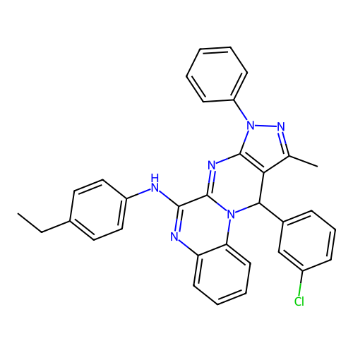11-(3-chlorophenyl)-N-(4-ethylphenyl)-10-methyl-8-phenyl-8,11-dihydropyrazolo[3',4':4,5]pyrimido[1,2-a]quinoxalin-6-amine structure