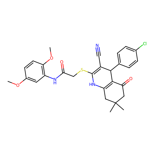 2-{[4-(4-chlorophenyl)-3-cyano-7,7-dimethyl-5-oxo-1,4,5,6,7,8-hexahydroquinolin-2-yl]sulfanyl}-N-(2,5-dimethoxyphenyl)acetamide structure
