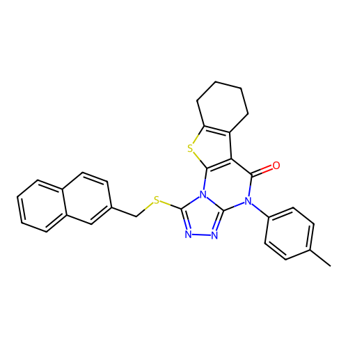1-((naphthalen-2-ylmethyl)thio)-4-(p-tolyl)-6,7,8,9-tetrahydrobenzo[4,5]thieno[3,2-e][1,2,4]triazolo[4,3-a]pyrimidin-5(4H)-one structure