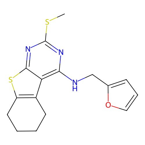 N-(furan-2-ylmethyl)-2-(methylsulfanyl)-5,6,7,8-tetrahydro[1]benzothieno[2,3-d]pyrimidin-4-amine structure