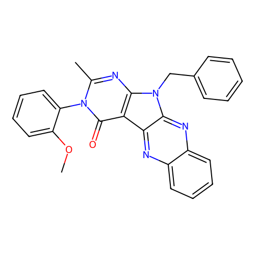 11-benzyl-3-(2-methoxyphenyl)-2-methyl-3H-pyrimido[5',4':4,5]pyrrolo[2,3-b]quinoxalin-4(11H)-one structure
