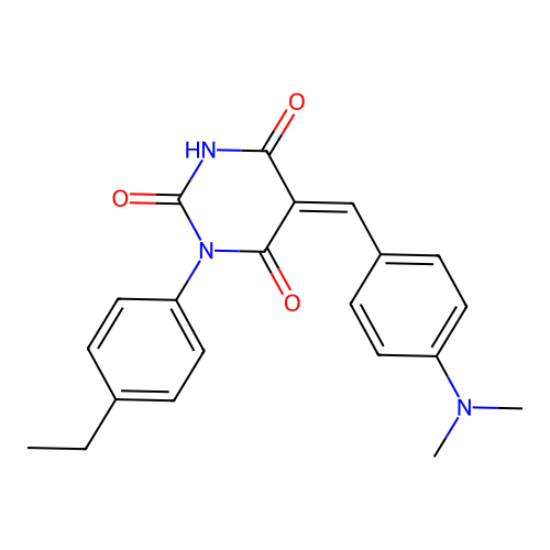 (Z)-5-(4-(dimethylamino)benzylidene)-1-(4-ethylphenyl)pyrimidine-2,4,6(1H,3H,5H)-trione structure