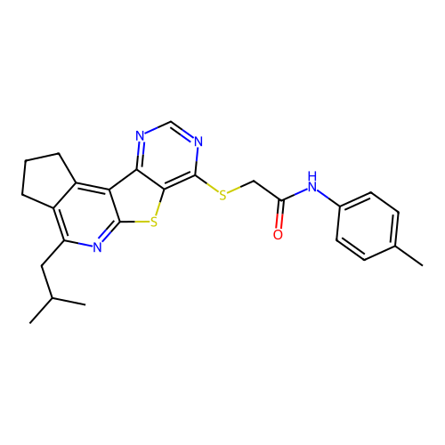 2-((4-isobutyl-2,3-dihydro-1H-cyclopenta[4',5']pyrido[3',2':4,5]thieno[3,2-d]pyrimidin-7-yl)thio)-N-(p-tolyl)acetamide structure