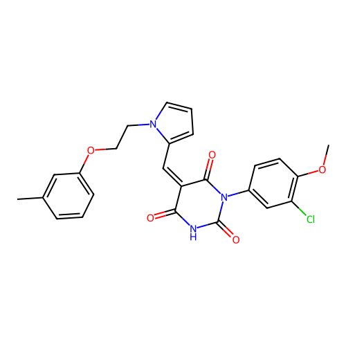 (5Z)-1-(3-chloro-4-methoxyphenyl)-5-[[1-[2-(3-methylphenoxy)ethyl]pyrrol-2-yl]methylidene]-1,3-diazinane-2,4,6-trione structure