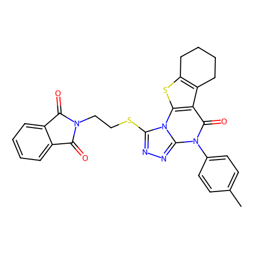 2-(2-((5-oxo-4-(p-tolyl)-4,5,6,7,8,9-hexahydrobenzo[4,5]thieno[3,2-e][1,2,4]triazolo[4,3-a]pyrimidin-1-yl)thio)ethyl)isoindoline-1,3-dione structure