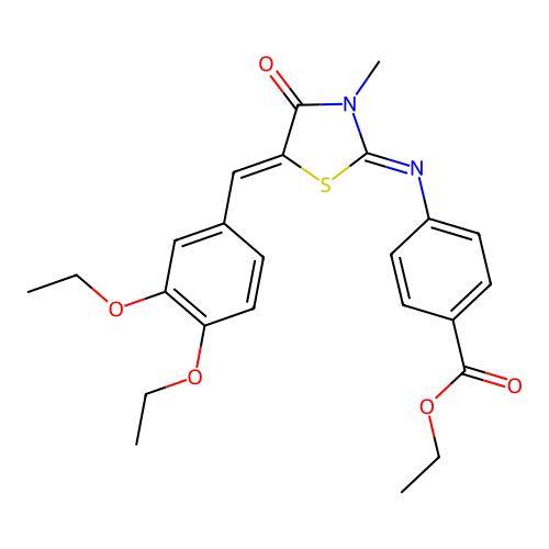 ethyl 4-((E)-((Z)-5-(3,4-diethoxybenzylidene)-3-methyl-4-oxothiazolidin-2-ylidene)amino)benzoate structure