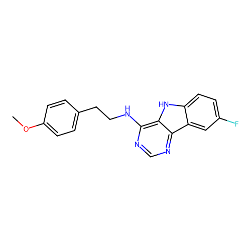 8-fluoro-N-[2-(4-methoxyphenyl)ethyl]-5H-pyrimido[5,4-b]indol-4-amine structure
