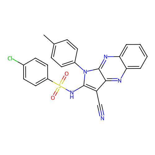 4-chloro-N-(3-cyano-1-(p-tolyl)-1H-pyrrolo[2,3-b]quinoxalin-2-yl)benzenesulfonamide structure