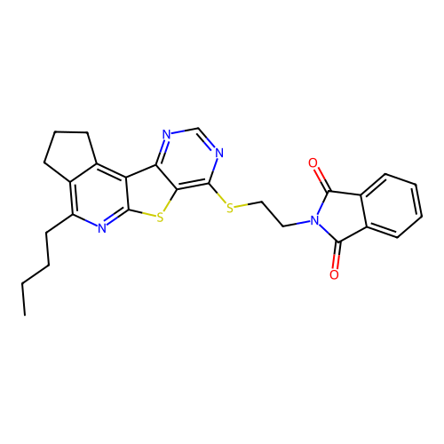 2-(2-((4-butyl-2,3-dihydro-1H-cyclopenta[4',5']pyrido[3',2':4,5]thieno[3,2-d]pyrimidin-7-yl)thio)ethyl)isoindoline-1,3-dione structure