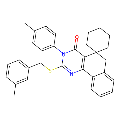 2-((3-methylbenzyl)thio)-3-(p-tolyl)-3H-spiro[benzo[h]quinazoline-5,1'-cyclohexan]-4(6H)-one structure