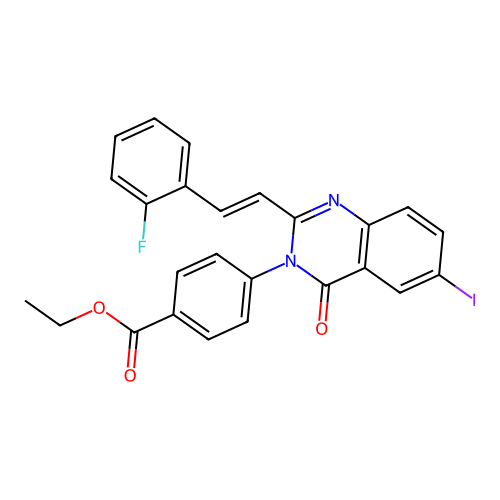 (E)-ethyl 4-(2-(2-fluorostyryl)-6-iodo-4-oxoquinazolin-3(4H)-yl)benzoate structure