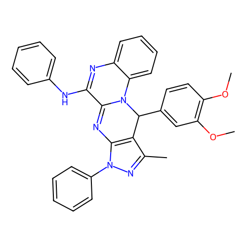 11-(3,4-dimethoxyphenyl)-10-methyl-N,8-diphenyl-8,11-dihydropyrazolo[3',4':4,5]pyrimido[1,2-a]quinoxalin-6-amine structure
