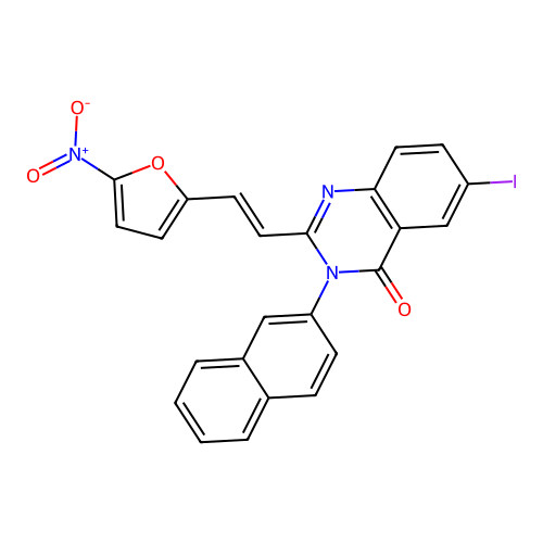 (E)-6-iodo-3-(naphthalen-2-yl)-2-(2-(5-nitrofuran-2-yl)vinyl)quinazolin-4(3H)-one structure