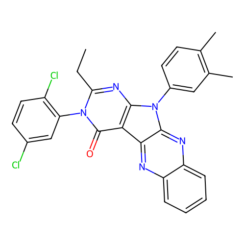 3-(2,5-dichlorophenyl)-11-(3,4-dimethylphenyl)-2-ethyl-3H-pyrimido[5',4':4,5]pyrrolo[2,3-b]quinoxalin-4(11H)-one structure