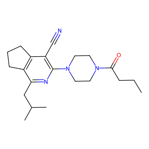 3-(4-butanoylpiperazin-1-yl)-1-(2-methylpropyl)-6,7-dihydro-5H-cyclopenta[c]pyridine-4-carbonitrile structure