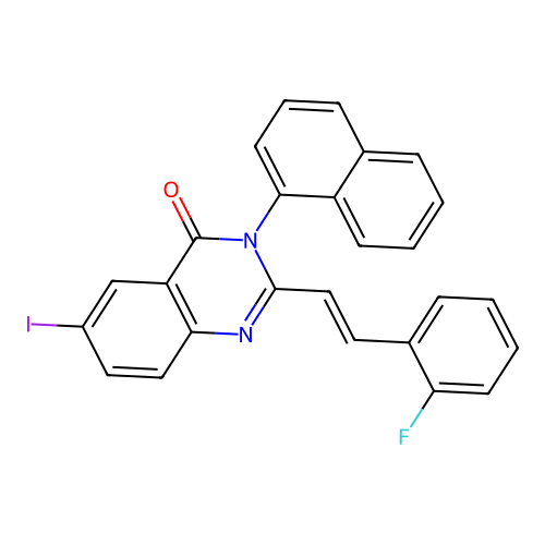(E)-2-(2-fluorostyryl)-6-iodo-3-(naphthalen-1-yl)quinazolin-4(3H)-one structure