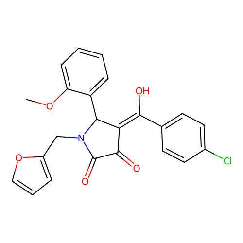 (4E)-4-[(4-chlorophenyl)(hydroxy)methylidene]-1-(furan-2-ylmethyl)-5-(2-methoxyphenyl)pyrrolidine-2,3-dione structure
