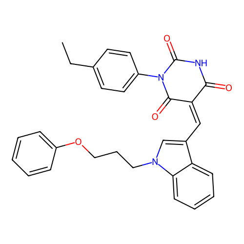 (5Z)-1-(4-ethylphenyl)-5-[[1-(3-phenoxypropyl)indol-3-yl]methylidene]-1,3-diazinane-2,4,6-trione structure