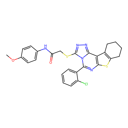 2-((5-(2-chlorophenyl)-8,9,10,11-tetrahydrobenzo[4,5]thieno[3,2-e][1,2,4]triazolo[4,3-c]pyrimidin-3-yl)thio)-N-(4-methoxyphenyl)acetamide structure