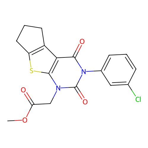 methyl 2-(3-(3-chlorophenyl)-2,4-dioxo-2,3,4,5,6,7-hexahydro-1H-cyclopenta[4,5]thieno[2,3-d]pyrimidin-1-yl)acetate structure