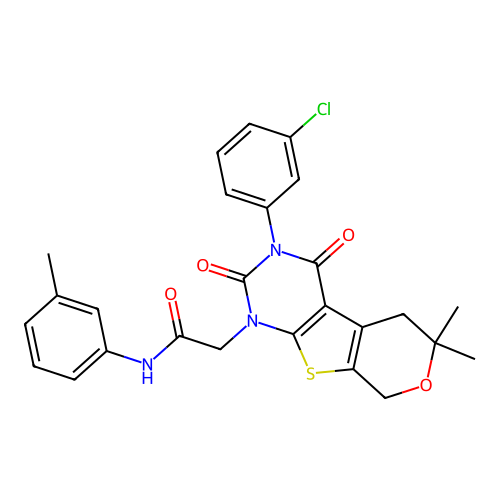 2-(3-(3-chlorophenyl)-6,6-dimethyl-2,4-dioxo-2,3,4,5,6,8-hexahydro-1H-pyrano[4',3':4,5]thieno[2,3-d]pyrimidin-1-yl)-N-(m-tolyl)acetamide structure