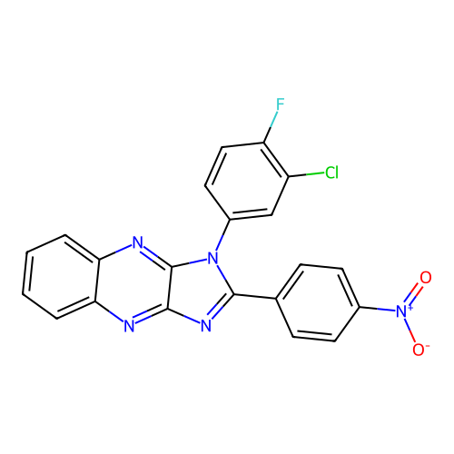1-(3-chloro-4-fluorophenyl)-2-(4-nitrophenyl)-1H-imidazo[4,5-b]quinoxaline structure