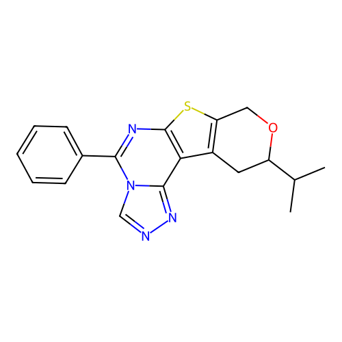 10-isopropyl-5-phenyl-10,11-dihydro-8H-pyrano[4',3':4,5]thieno[3,2-e][1,2,4]triazolo[4,3-c]pyrimidine structure