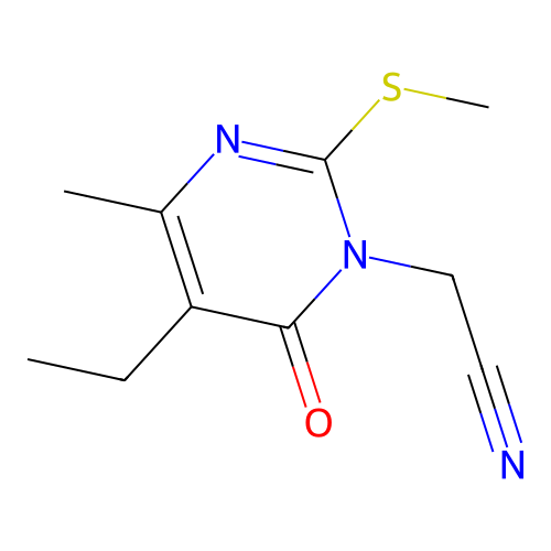 2-(5-Ethyl-4-methyl-2-(methylthio)-6-oxopyrimidin-1(6H)-yl)acetonitrile structure