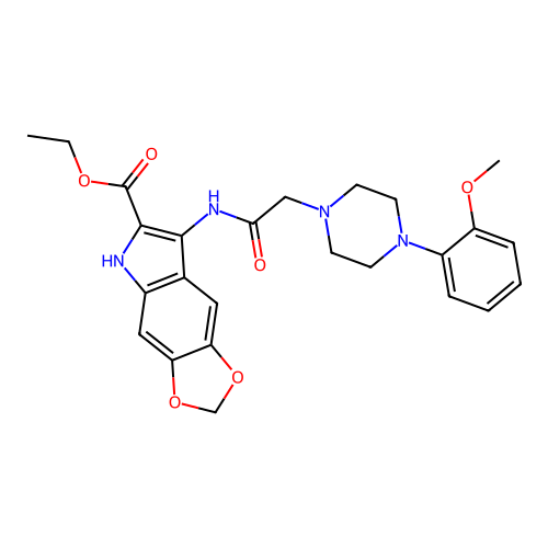 ethyl 7-({[4-(2-methoxyphenyl)piperazin-1-yl]acetyl}amino)-5H-[1,3]dioxolo[4,5-f]indole-6-carboxylate structure