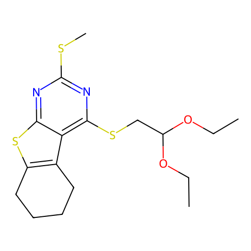 4-((2,2-diethoxyethyl)thio)-2-(methylthio)-5,6,7,8-tetrahydrobenzo[4,5]thieno[2,3-d]pyrimidine structure