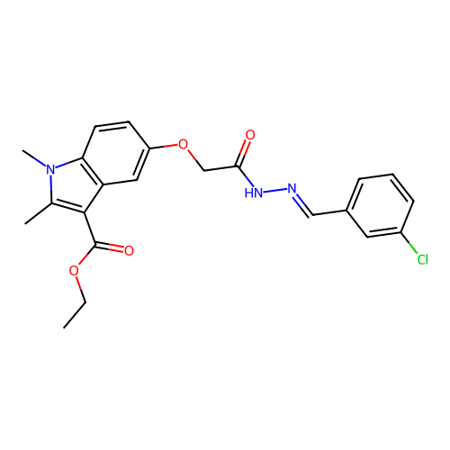 ethyl 5-(2-(2-(3-chlorobenzylidene)hydrazinyl)-2-oxoethoxy)-1,2-dimethyl-1H-indole-3-carboxylate structure