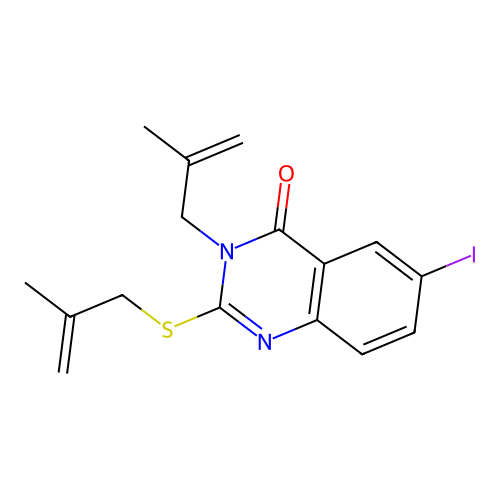 6-iodo-3-(2-methylallyl)-2-((2-methylallyl)thio)quinazolin-4(3H)-one structure