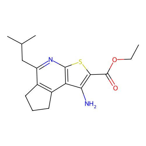 ethyl 1-amino-5-isobutyl-7,8-dihydro-6H-cyclopenta[d]thieno[2,3-b]pyridine-2-carboxylate structure