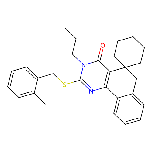 2-[(2-methylphenyl)methylsulfanyl]-3-propylspiro[6H-benzo[h]quinazoline-5,1'-cyclohexane]-4-one structure