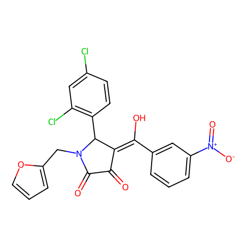 (4E)-5-(2,4-dichlorophenyl)-1-(furan-2-ylmethyl)-4-[hydroxy(3-nitrophenyl)methylidene]pyrrolidine-2,3-dione structure