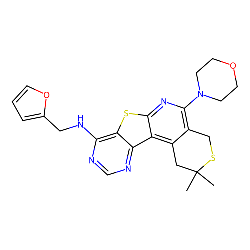 N-(furan-2-ylmethyl)-2,2-dimethyl-5-(morpholin-4-yl)-1,4-dihydro-2H-thiopyrano[4'',3'':4',5']pyrido[3',2':4,5]thieno[3,2-d]pyrimidin-8-amine structure