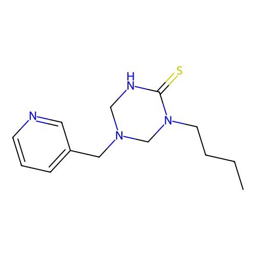 1-Butyl-5-(pyridin-3-ylmethyl)-1,3,5-triazinane-2-thione structure
