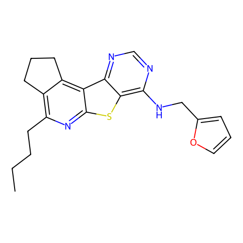 4-butyl-N-(furan-2-ylmethyl)-2,3-dihydro-1H-cyclopenta[4',5']pyrido[3',2':4,5]thieno[3,2-d]pyrimidin-7-amine structure