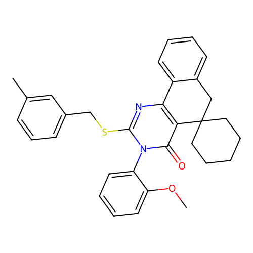 3-(2-methoxyphenyl)-2-((3-methylbenzyl)thio)-3H-spiro[benzo[h]quinazoline-5,1'-cyclohexan]-4(6H)-one structure