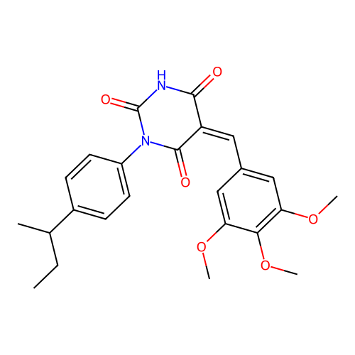 (5Z)-1-(4-butan-2-ylphenyl)-5-[(3,4,5-trimethoxyphenyl)methylidene]-1,3-diazinane-2,4,6-trione structure