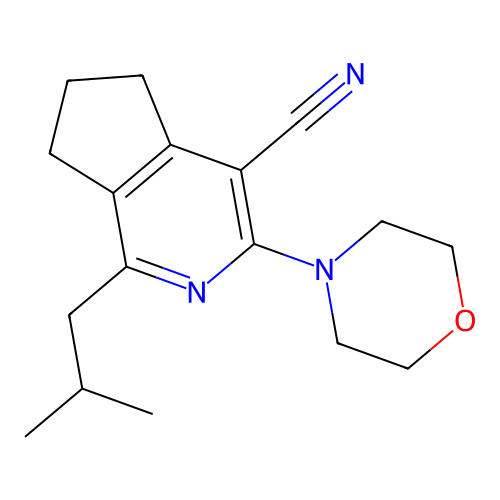 1-(2-methylpropyl)-3-morpholin-4-yl-6,7-dihydro-5H-cyclopenta[c]pyridine-4-carbonitrile structure