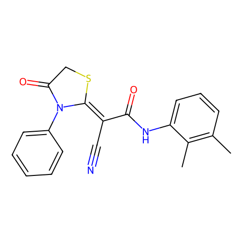 (2Z)-2-cyano-N-(2,3-dimethylphenyl)-2-(4-oxo-3-phenyl-1,3-thiazolidin-2-ylidene)ethanamide structure