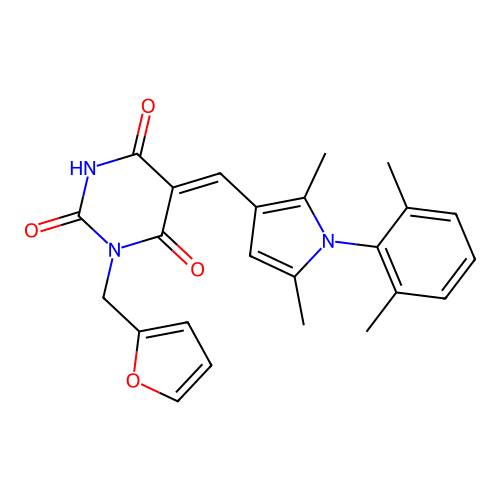 (5Z)-5-[[1-(2,6-dimethylphenyl)-2,5-dimethylpyrrol-3-yl]methylidene]-1-(furan-2-ylmethyl)-1,3-diazinane-2,4,6-trione structure