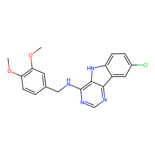 8-chloro-N-(3,4-dimethoxybenzyl)-5H-pyrimido[5,4-b]indol-4-amine structure