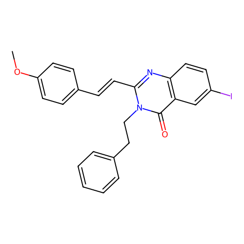 6-iodo-2-[(E)-2-(4-methoxyphenyl)ethenyl]-3-(2-phenylethyl)quinazolin-4(3H)-one structure