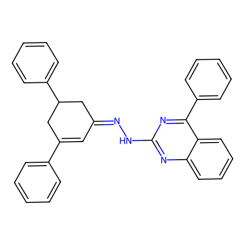 2-[(2Z)-2-(3,5-diphenylcyclohex-2-en-1-ylidene)hydrazinyl]-4-phenylquinazoline structure