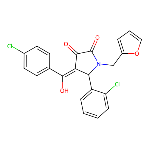 (4E)-5-(2-chlorophenyl)-4-[(4-chlorophenyl)(hydroxy)methylidene]-1-(furan-2-ylmethyl)pyrrolidine-2,3-dione structure