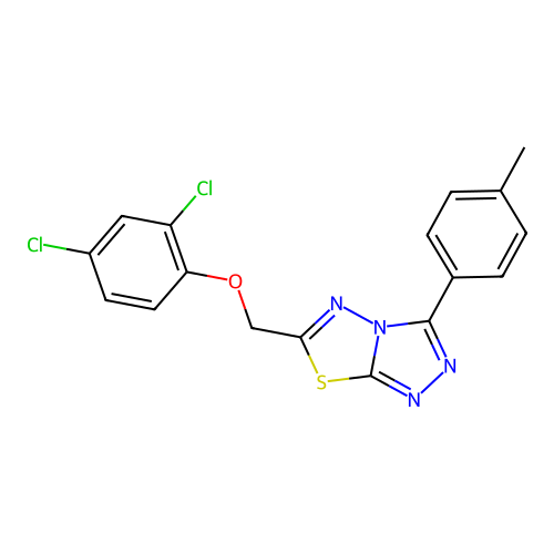 2,4-dichlorophenyl [3-(4-methylphenyl)[1,2,4]triazolo[3,4-b][1,3,4]thiadiazol-6-yl]methyl ether structure