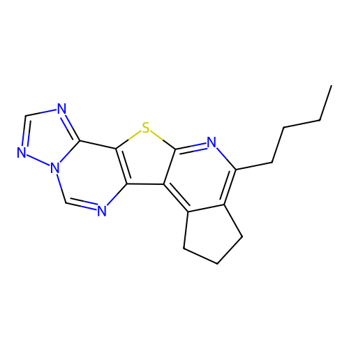 10-butyl-8,9-dihydro-7H-cyclopenta[4',5']pyrido[3',2':4,5]thieno[2,3-e][1,2,4]triazolo[1,5-c]pyrimidine structure